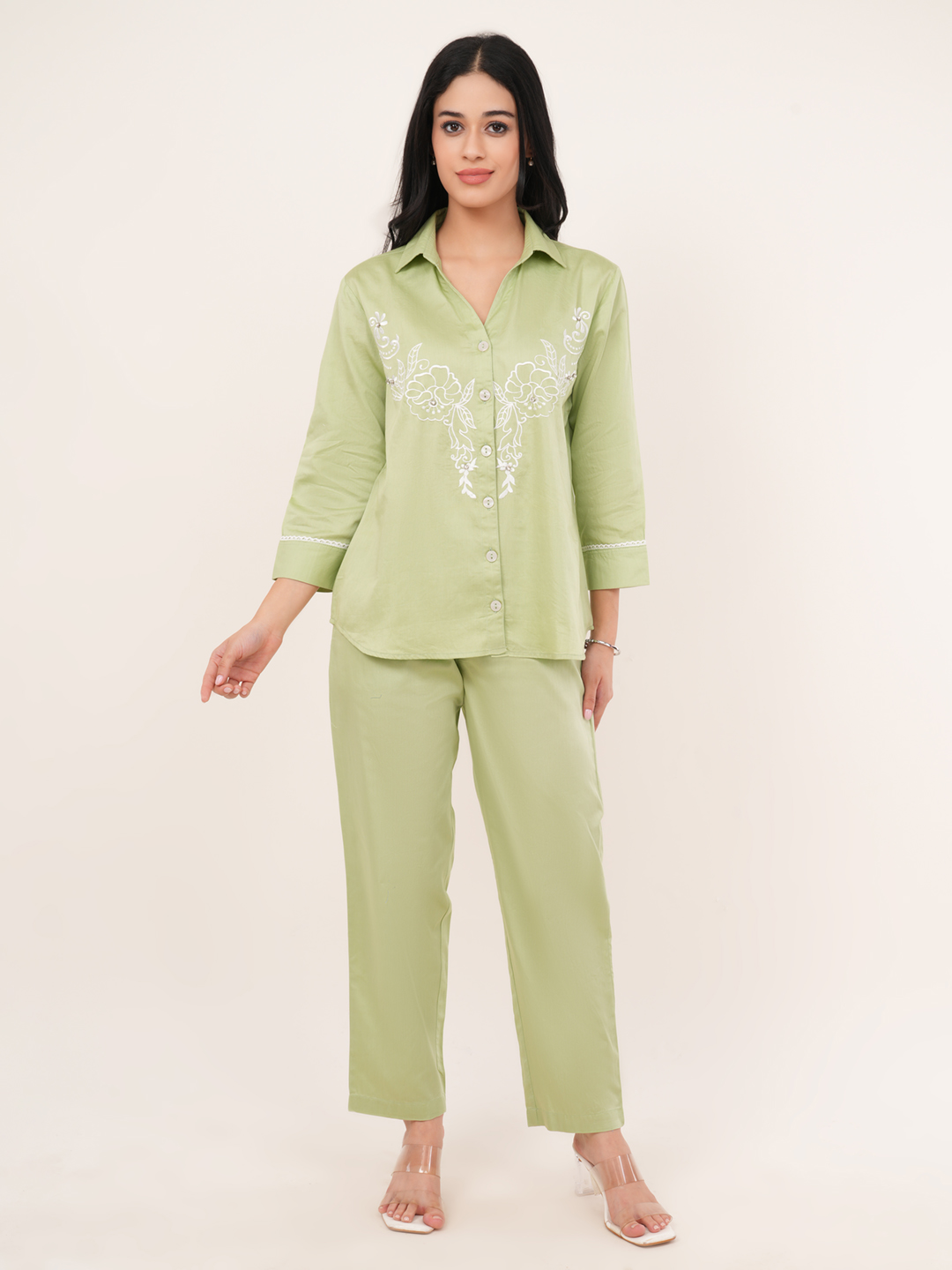 Embroidered Pastel Green Co-ord Set