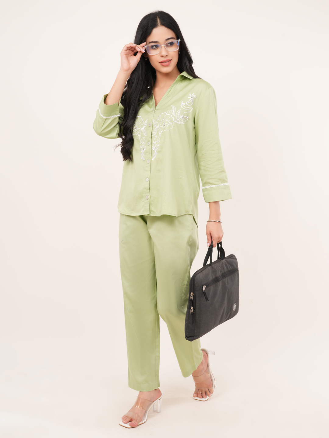 Embroidered Pastel Green Co-ord Set