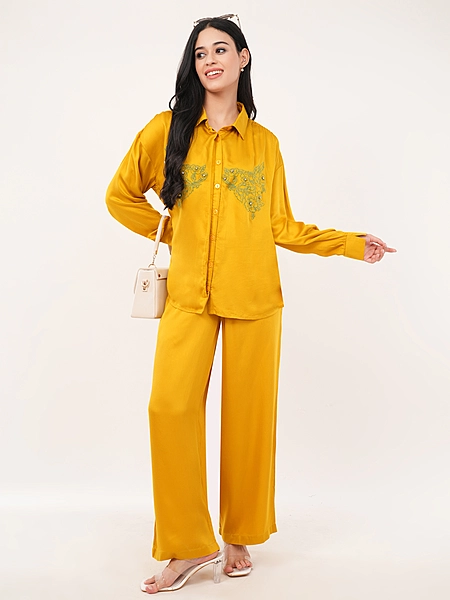 Mustard Embroidery Co-ord Set
