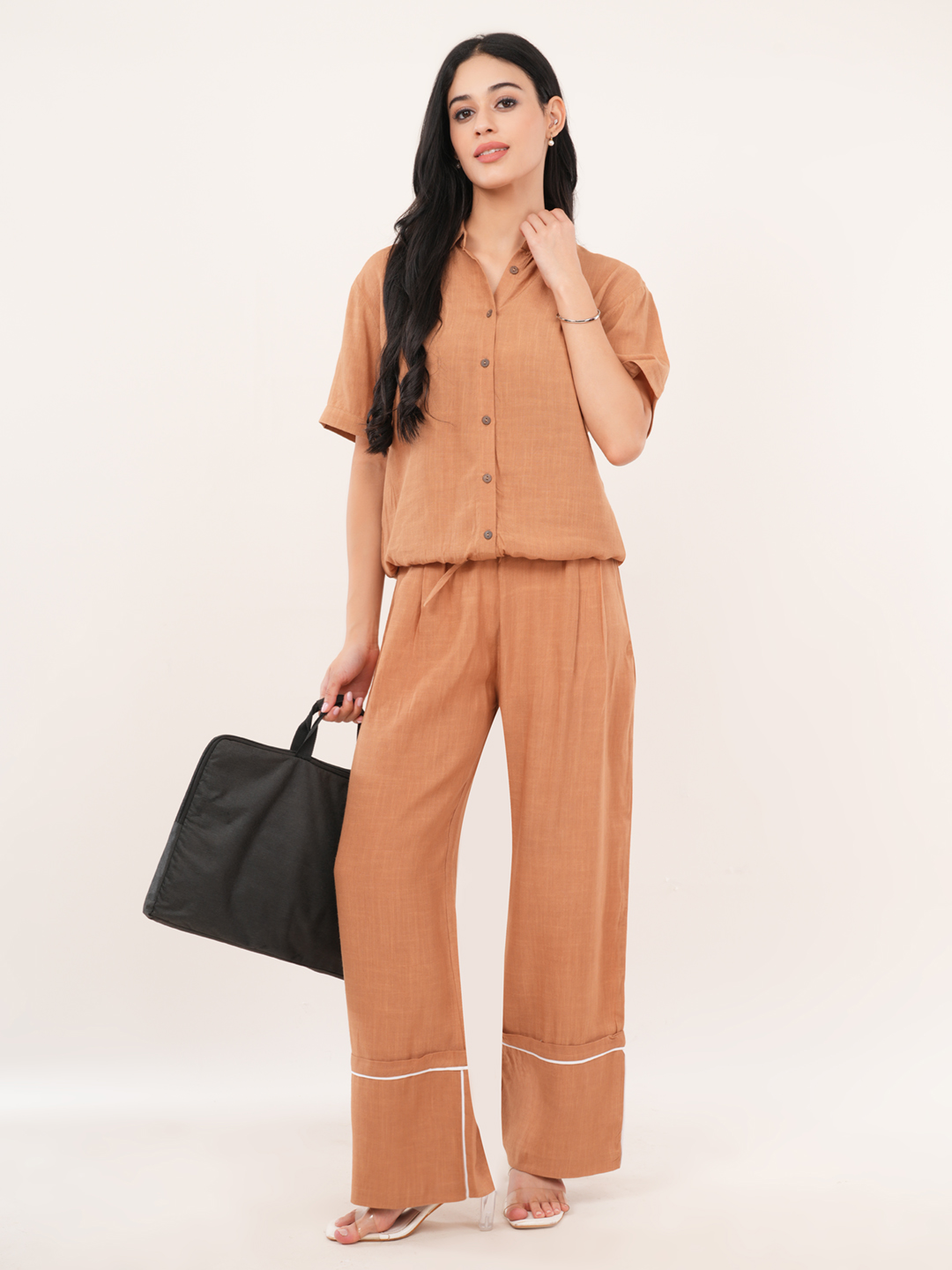 Brown Contrast Binding Co-ord