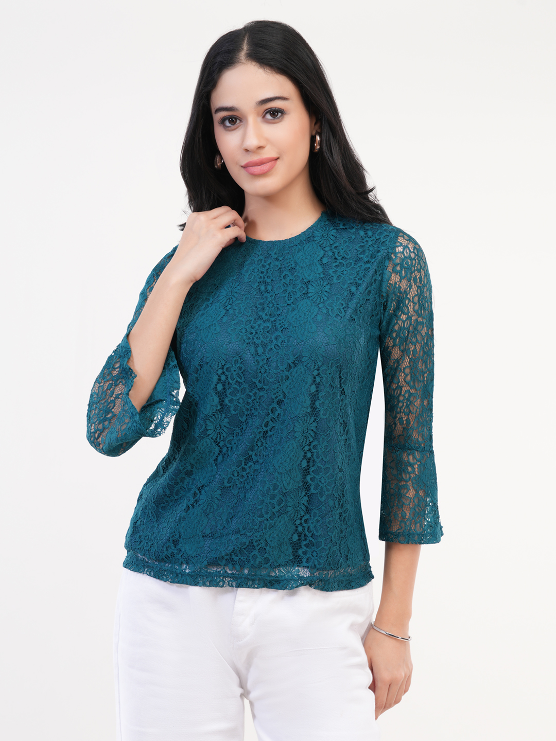 Teal Blue Lace Top