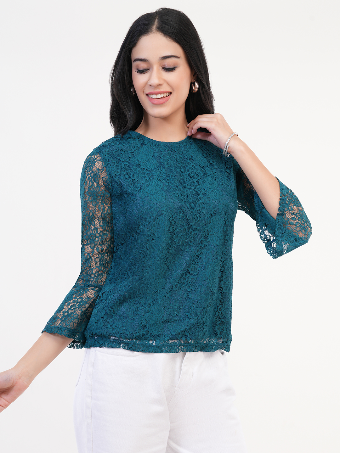 Teal Blue Lace Top
