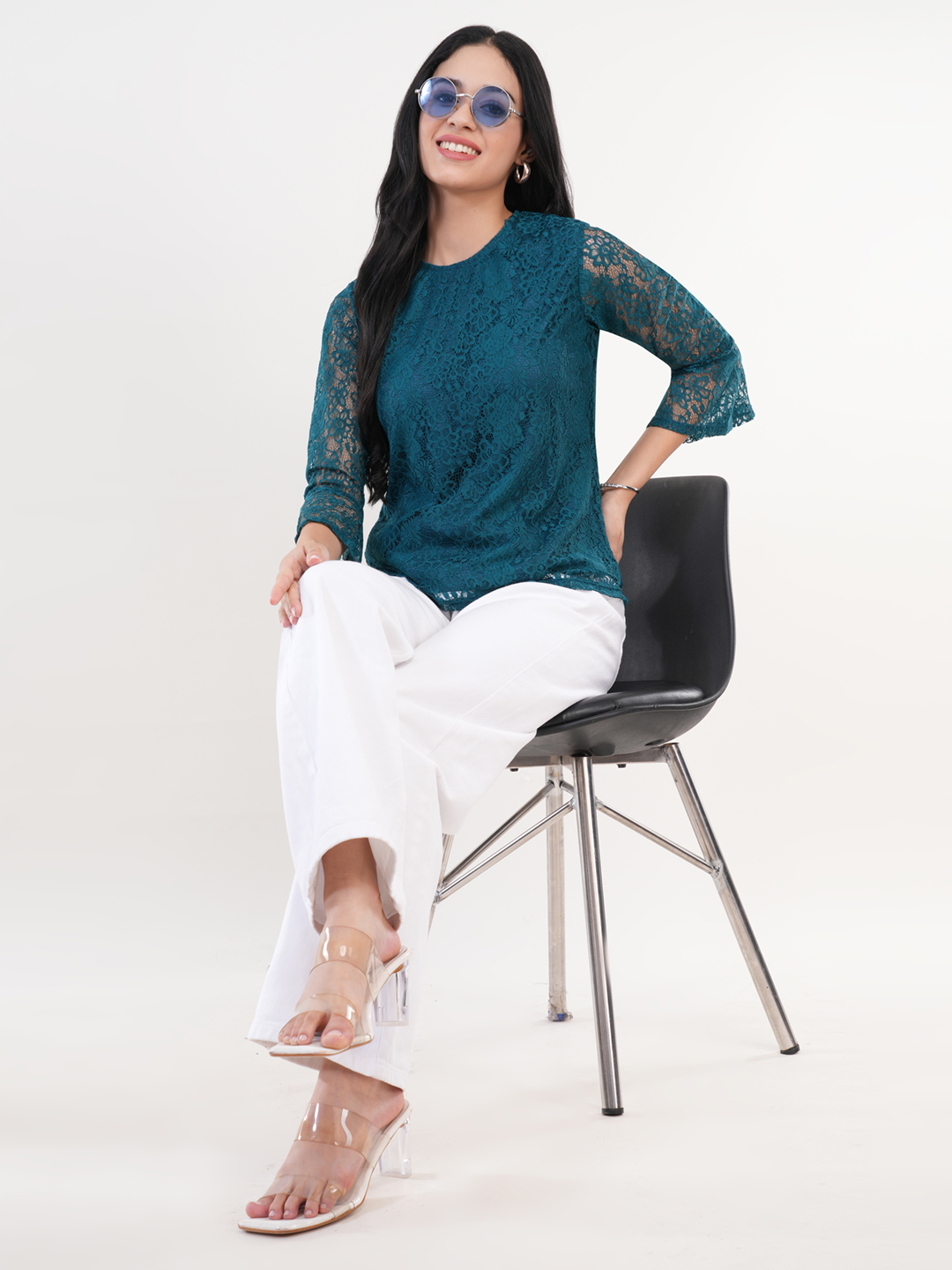 Teal Blue Lace Top