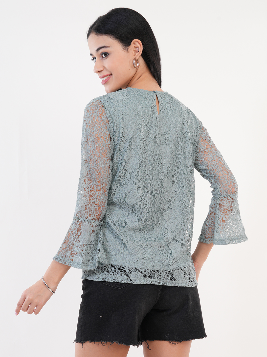 Sage Green Floral Lace Top