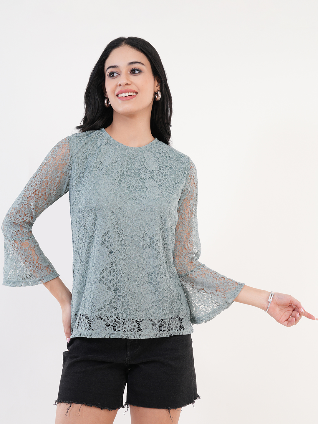 Sage Green Floral Lace Top