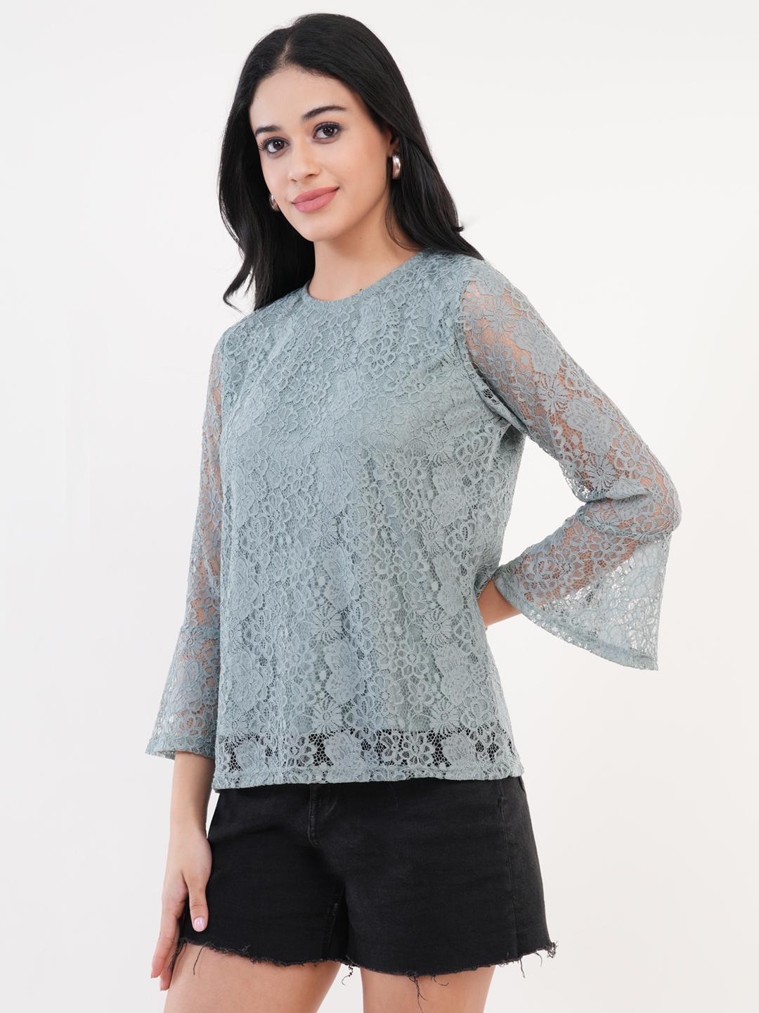Sage Green Floral Lace Top