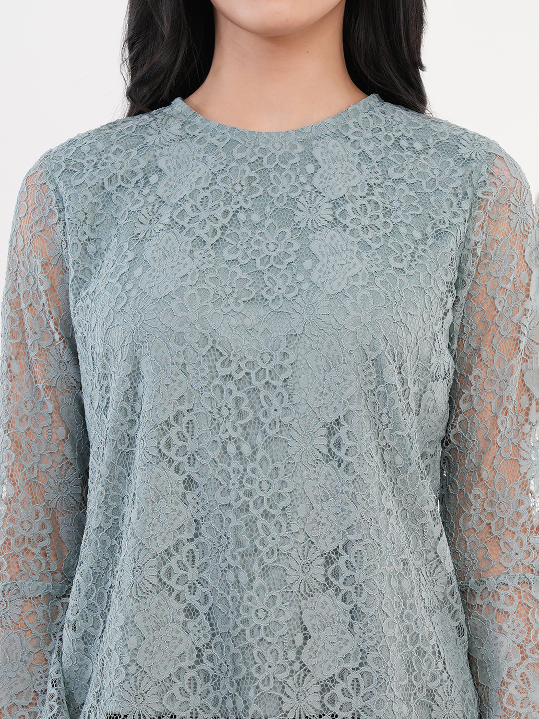 Sage Green Floral Lace Top
