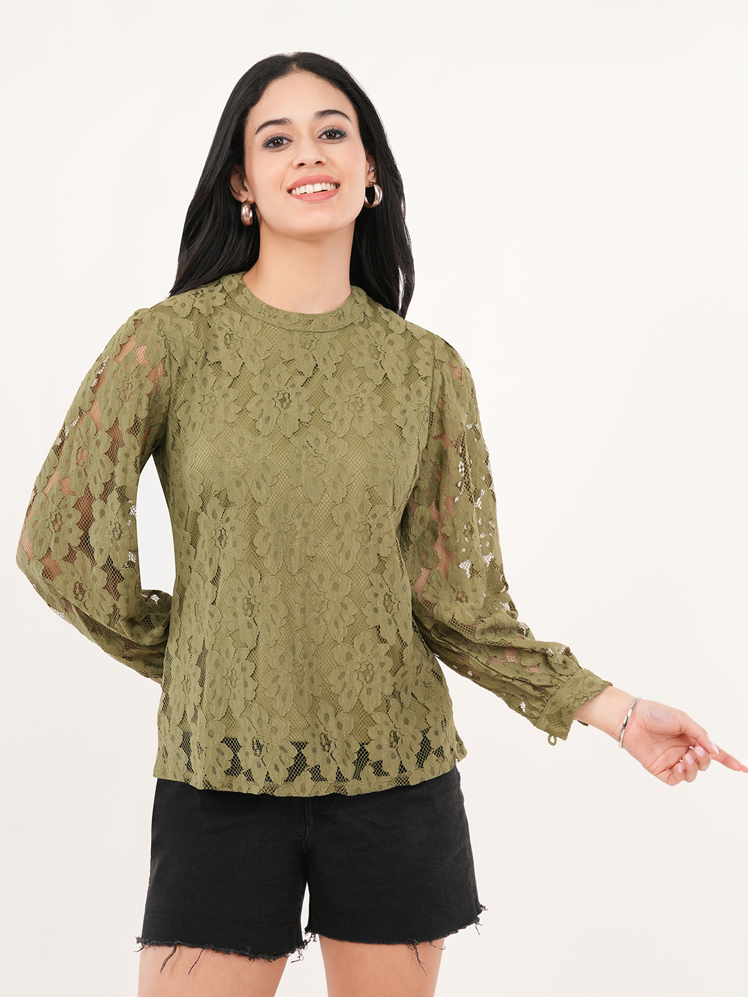 Olive Green Floral Lace