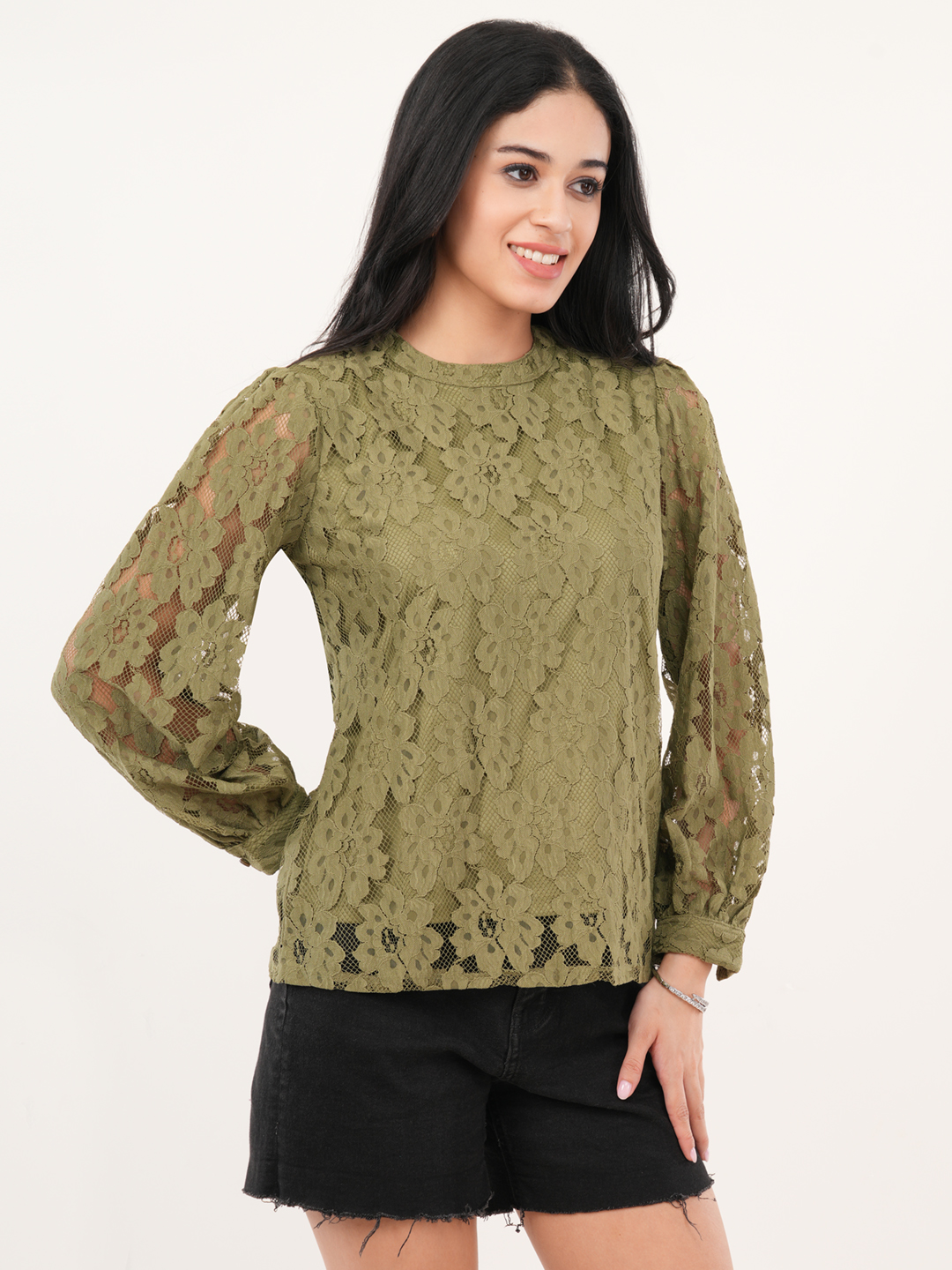 Olive Green Floral Lace
