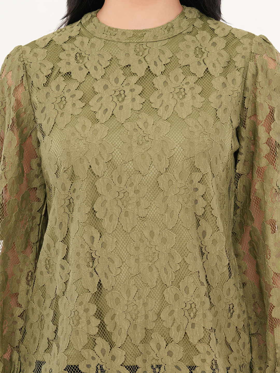 Olive Green Floral Lace