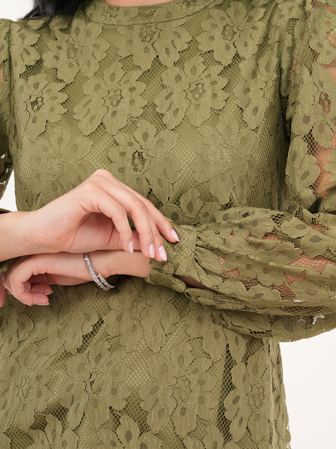 Olive Green Floral Lace
