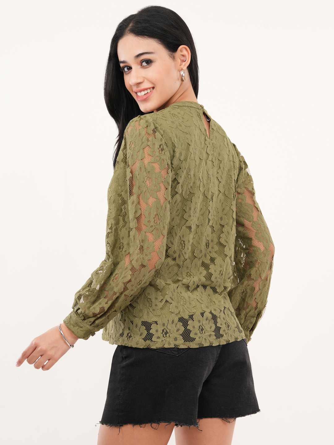 Olive Green Floral Lace