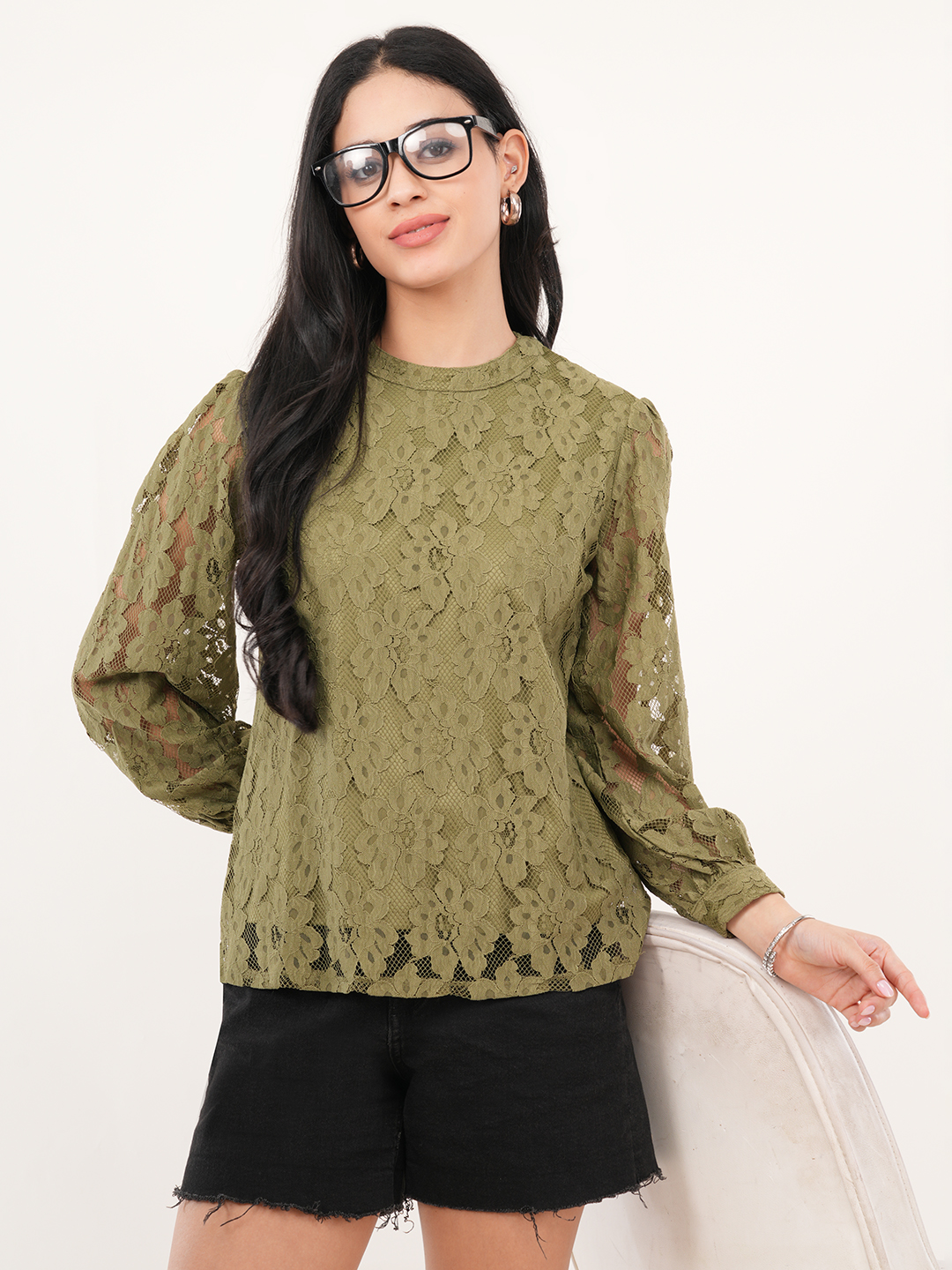 Olive Green Floral Lace